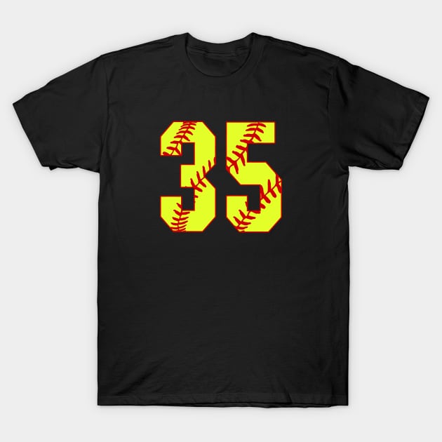 Fastpitch Softball Number 35 #35 Softball Shirt Jersey Uniform Favorite Player Biggest Fan T-Shirt by TeeCreations